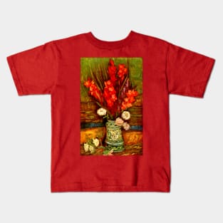 Van Gogh Red Gladioli Floral Fine Art Still Life Painting Kids T-Shirt